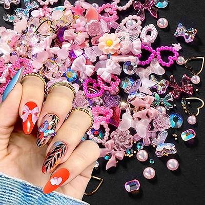 Pink 3D Assorted Nail Charms Acrylic Nails Heart Flower Butterfly