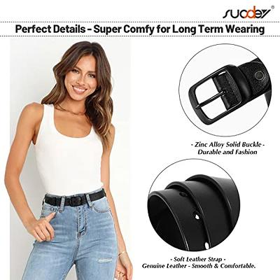 Buy SUOSDEY Fashion Womens Leather Belt, Soft Leather Waist Belt with Pin  Buckle for Jeans Pants,width 1.3, 10-black+coffee (Matte Black Buckle),  Small: fits waist from 25-30 at