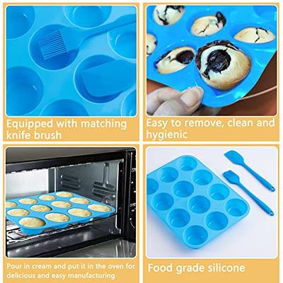 Silicone Muffin Pan, Set of 2 Non-Stick Cupcake Pans 12-Cup & Mini Muffin  Pan 24-Cup, with Bonus Silicone Brush and Spatula（Blue） - Yahoo Shopping