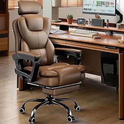 Efomao Big High Back PU Leather Executive Office Chair with Leg Rest,  Lumbar Support and Swivel - Beige