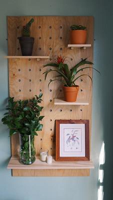 Pegboard in birch plywood black -comes with shelves and pegs