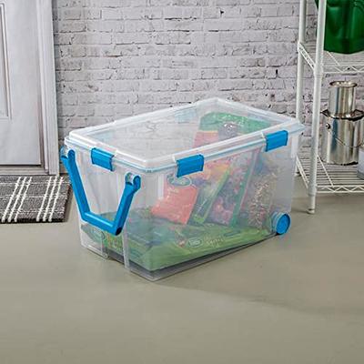 Sterilite 20 Qt Gasket Box, Stackable Storage Bin with Latching Lid and  Tight Seal Plastic Container to Organize Basement, Clear Base and Lid,  12-Pack