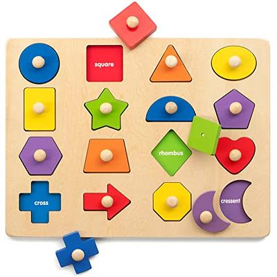 Wooden Shape Sorter Toy ,with Colorful Geometric Shape Blocks, Sorting Box Developmental Learning Matching for Baby Children Age 3+, Size