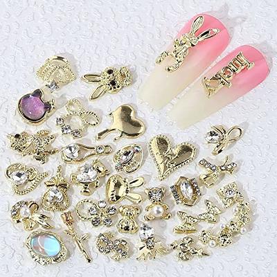 qiipii 30 Pcs Heart Nail Charms for Nails Valentine's Day 3D Heart Nail  Rhinestones Nail Gems 6 Color Love Crystals Diamonds Alloy Studs Nail Art