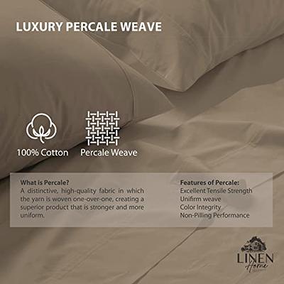 Linen Home 100% Cotton Percale Sheets Queen size, White, Deep Pocket, 4 Piece - 1 Flat, 1 Deep Pocket Fitted Sheet and 2 Pillowcases, Crisp and Strong