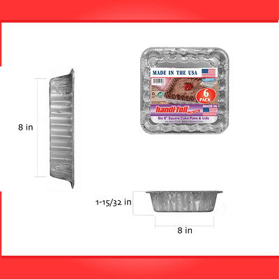 Handi-Foil Aluminum 8-inch Square Cake Pan with Lid 6ct, Dimensions 8 W x  8 L x 1.4 D