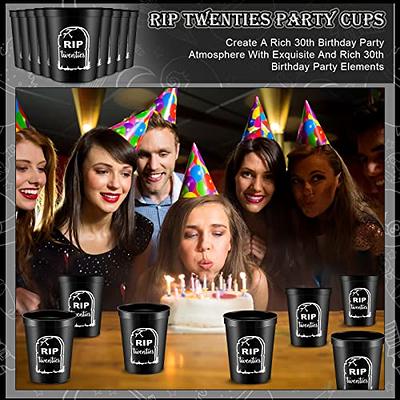 Sparkle And Bash 16 Pack Black Plastic Tumbler Cups For 30th Party