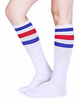 Classic Old School white Striped Tube Socks, Red (Single Pair)