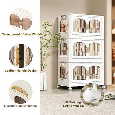 Closet Organizers and Storage 8.5 Gal, Storage Bins with Lids 4 Pack,  Stackable Collapsible Storage Bins, Storage Cabinet with Wheels, Plastic