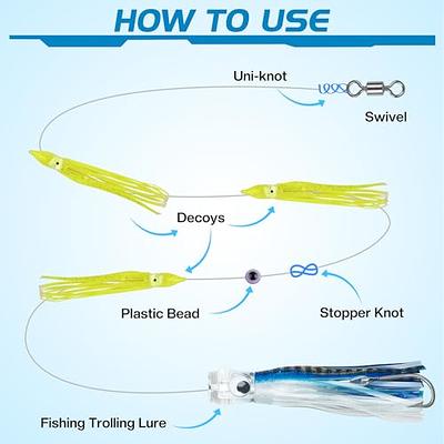 SET of 4 Pusher style Marlin / Tuna Mahi Dolphin Durado Wahoo Trolling  skirt Lures rigged and bag included tuna 11 inch big game trolling lure