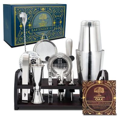Stainless Steel Cocktail Shaker Bartender Kit with Stylish Bamboo Stan