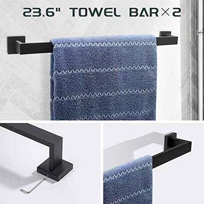 EWFEN Bathroom Hardware Accessories Set 5 Pieces Matte Black Towel Bar Set  Wall Mounted, Stainless Steel, 23.6-Inch