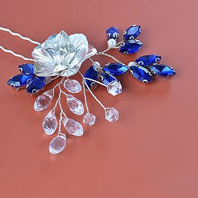 Olbye Wedding Hair Comb Blue Rhinestone Bridal Hair Accessories for Bride and Bridesmaids Wedding Hair Piece Silver