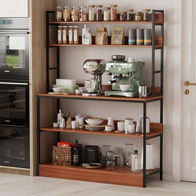 FUFU&GAGA 15.7 in. D Beige Wood 5-Tiers Standing Baker's Racks with Storage Shelves Metal Frame Kitchen Organizer Rack