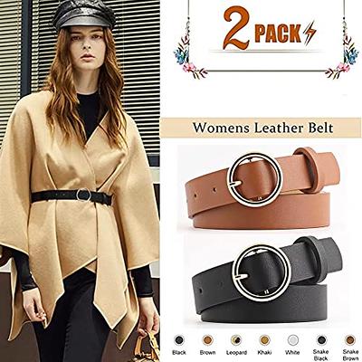 VONMELLI 2 Pack Women's Leather Belts for Jeans Pants Fashion Gold Buckle  Ladies Belt Black Brown S at  Women's Clothing store