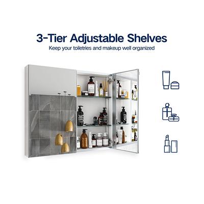 Recessed Frameless 2 Door Medicine Cabinet with 2 Adjustable