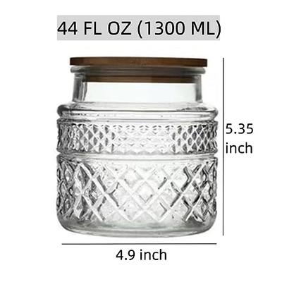 44 FL OZ Square Glass Storage Jar, Kitchen Glass Food Storage Containers  with Airtight Lid, Vintage Decorative Glass Jar with Diamond Pattern for