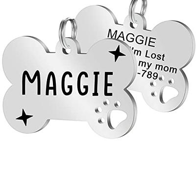 JATEBI 2 Pack Personalized Pet ID Tags, Stainless Steel Dog Tags,Custom  Bone&Hollowed Paw Shaped Engraved Dog Name, Label, Address & Phone