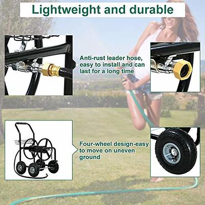 Garden Hose Reel Cart with Wheels Garden Lawn Water Truck Water Planting Cart  Heavy Duty Outdoor Yard Water Planting Holds 300-Feet of 5/8-Inch Hose with  Storage Basket,Tan 