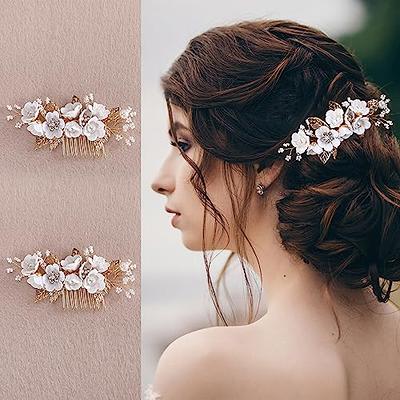 Casdre Pearl Bride Wedding Hair Comb Silver Bridal Side Comb Hair Piece  Wedding Hair Accessories for Women and Girls (A White)