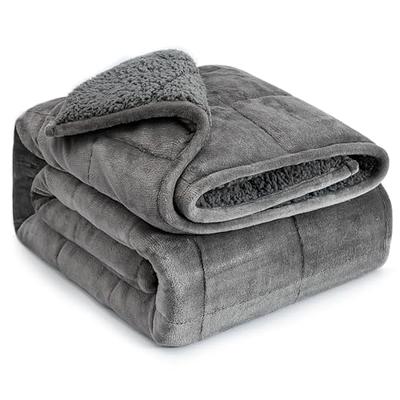 JML Bedding Sherpa Fleece Blanket Twin,Grey Warm Reversible Plush Fleece  Couch Bed Blanket 