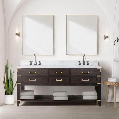 Lexora Fossa 84 in W x 22 in D Grey Oak Double Bath Vanity, Carrara Marble  Top, Faucet Set, and 36 in Mirrors LVF84DR111 - The Home Depot