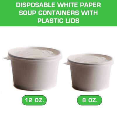 Disposable White Paper Soup Containers with Plastic Lids - White Ice Cream  Containers / Yogurt Cups with Plastic Lids (8oz, 12oz, 16oz, 26oz, 32oz)