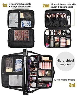 Relavel Extra Large Makeup Bag, Makeup Case Professional Makeup Artist Kit  Train Case Travel Cosmetic Bag Brush Organizer, Waterproof Leather  Material, with Adjustable Shoulder Straps and Dividers Black Extra Large