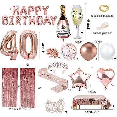 Rose Gold Cake Topper Decoration With Happy Birthday Candles Happy Birthday  Banner Confetti Balloon Hearts For Rose Gold Theme Party Decor Girl Women