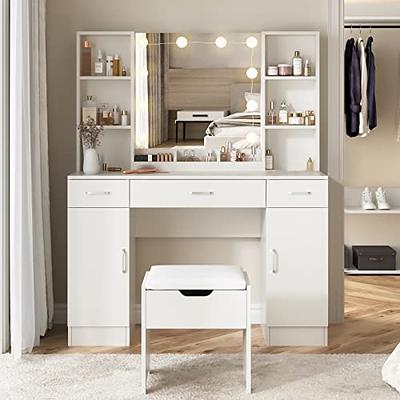 Large Vanity Desk with Mirror and Lights, Slidable Mirror 5