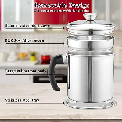 Stainless Steel Bacon Grease Container with Mesh Strainer Screen