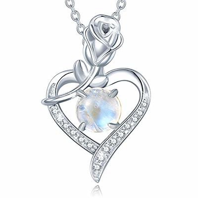 LOUISA SECRET Rose Heart Pendant Necklace for Women Girls, 925 Sterling  Silver Dainty Cute Rose Necklace, Birthday Anniversary Jewelry Gift for  Women