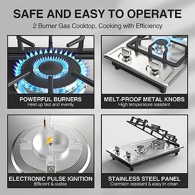 Double Steel Portable 2 Dual Burner Stove Range Propane Gas BBQ Tempered  Glass Cooktop