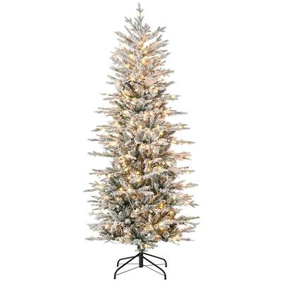 Angeles Home 8 ft. White Pre-Lit Hinged Artificial Christmas Tree with Remote Control Lights