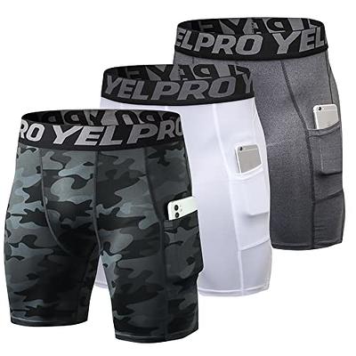 Holure Men's Performance Compression Shorts Athletic Running Underwear (3  or 4 or 5 Pack) 3 Pack:black/Navy/Camo White Large