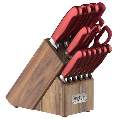 Martha Stewart Red Stainless Steel Cutlery Set with Wood Block (14-Piece)