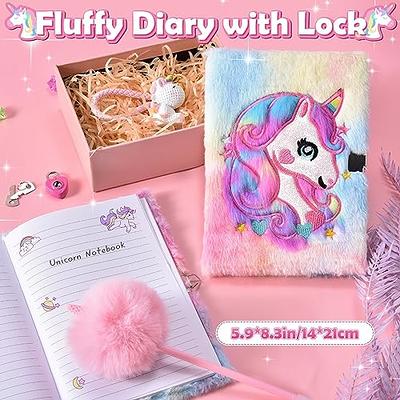 FUNCREVITY Unicorn Gifts for Girls Unicorn Toys 6 7 8 9 10 Year Old Unicorn  Travel Pillow Stuffed Animal Plush Lock Diary Eye Mask Socks Make up Bag