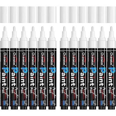 White Paint Markers Pens - Single Color 6 Pack Permanent Oil Based Paint Pen, Medium Tip, Quick Dry and Waterproof Marker for Rock, Wood, Fabric, Plas