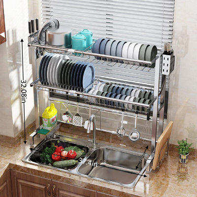 Santentre 2-Tier Dish Drying Rack with Removable Utensil Holder, Over Sink Dish Drying Rack for Space Saver, Dish Drainers for Kitchen Counter, Rust