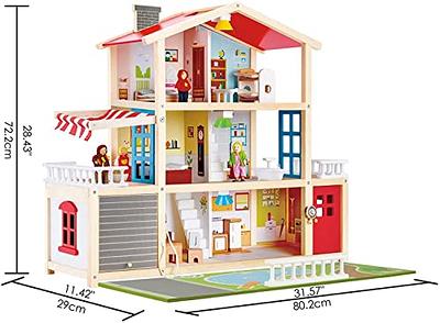 Tiny Land Wooden Dollhouse for Girls - 6 Rooms Wooden Doll House, DIY  Pretend Dream House with 30Pcs Furniture Accessories, Gift for Girl Ages 3+