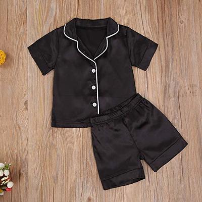 SWOMOG Silk Pyjamas for Girls Boys Baby Button-Down Pjs Sets Two-Piece  Lounge Sets Classic Kids Silk Shorts Sleepwear Black : : Fashion