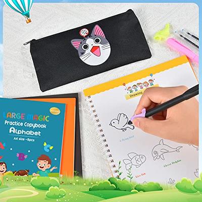 XQIANWJ Reusable Handwriting Workbook for Kids,Large Magic Practice Copybook,Auto Disappearing Ink Pen,Grooves Calligraphy Tracing Practice,Pen