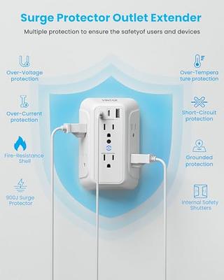 Wall 6-Outlet Extender Surge Protector with 3 USB Charging Ports