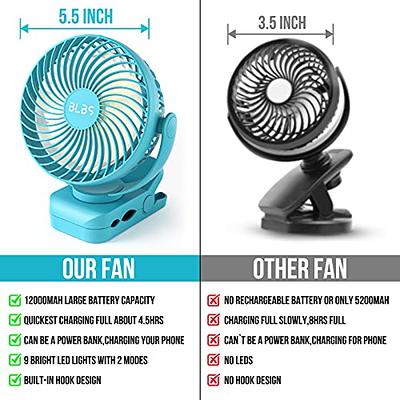 Battery Operated Clip on Fan with Camping Lantern, 4 Speeds & Timer, 10000mAh Battery Operated Clip Fan for Bed, Outdoor