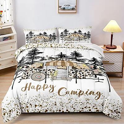 Camper Queen Bedding Set,Happy Camping Comforter Set Microfiber RV