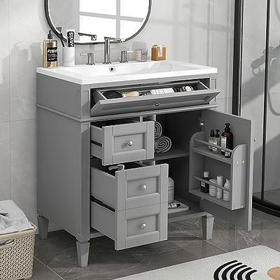 Merax 30 Bathroom Vanity W, Gray Combo Stand Storage Cabinet Set with  Square White Resin Sink Top, Grey