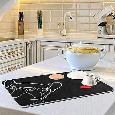 Black French Bulldog Dish Drying Mat for Kitchen Counter Absorbent