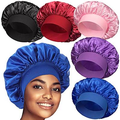 Satin Bonnet Silk Sleep Cap Hair Bonnets for Women Stretchy Tie Band Hair  Cap for Curly Hair Silk Hair Wrap(Bean Paste + Lavender)