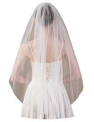 Aukmla Wedding Bridal Veils Ivory Beautiful Long Veil with Lace and Metal  Comb at the Edge Cathedral Length (Ivory)