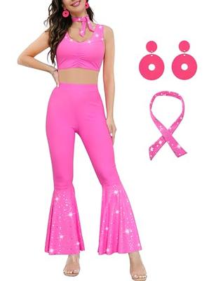 70s Pink Outfits Flared Pants for Women 80s Hippie Disco Costumes